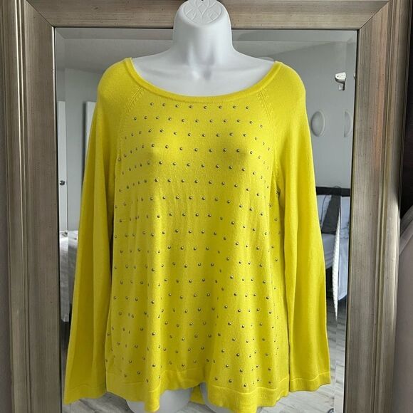 JENNIFER LÓPEZ Yellow vibrant Round-Neck Sweater Cardigan Lightweight Size L - Picture 1 of 5